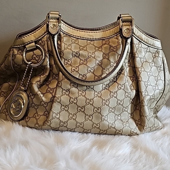 Gucci Tan and Brown Monogram Tote - Picture 1 of 12